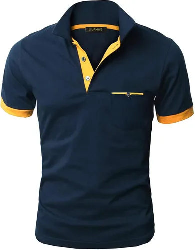 Vista 2 de LIUPMWE Polo para hombre de manga corta con cuello de retazos a cuadros con bolsillo