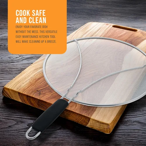 Vista 7 de U.S. Kitchen Supply Protector de salpicaduras de acero inoxidable de 13 pulgadas, cubierta de malla fina, grasa y aceite, pantalla de salpicaduras