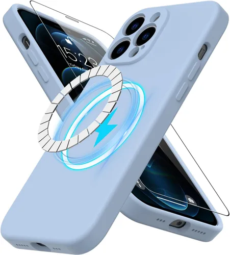 Vista 29 de DEENAKIN Funda magnética de silicona para iPhone 12 Pro con protector de pantalla, compatible con MagSafe, protección de cámara, funda protectora