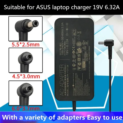 Vista 6 de Adaptador de CA de 19V 6.32A 120W apto para portátil Asus FX504 UX510UW N56J N56VM N56VZ N750 N500 G50 N53S N55, cargador A15-120P1A PA-1121-28
