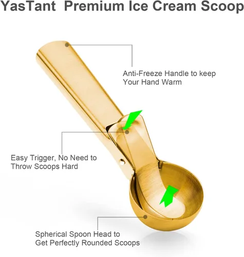 Vista 2 de Cuchara Premium para Helado con Gatillo, Cuchara para Helado de Acero Inoxidable, Cuchara de Metal Resistente para Helado Apta para Lavavajillas