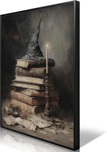 Vista 9 de Póster de lienzo vintage de Halloween de Academia oscura gótica, victoriana, bruja, arte de pared espeluznante casa embrujada, arte abandonado