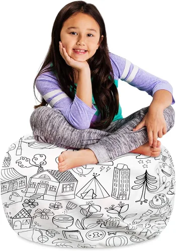 Vista 67 de Posh Creations Funda de puf para niños con almacenamiento para animales de peluche - Organizador de juguetes para niños, Mediano 68.58 cm - Lona