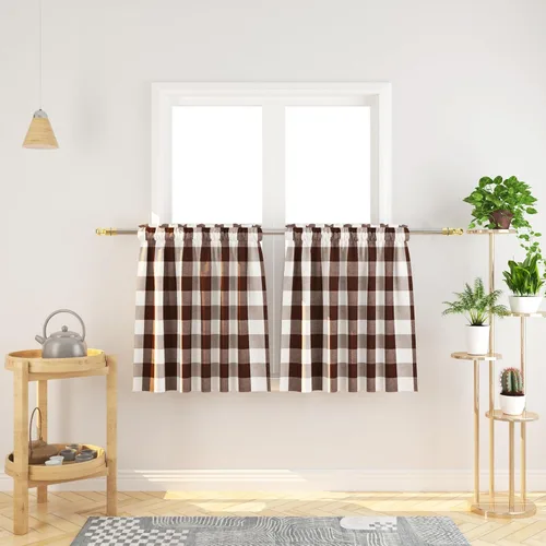 Vista 70 de Cenefas de cortina para ventana de 16 pulgadas de largo, 2 paneles de cuadros búfalo, cortinas pequeñas con bolsillo para barra, estilo clásico