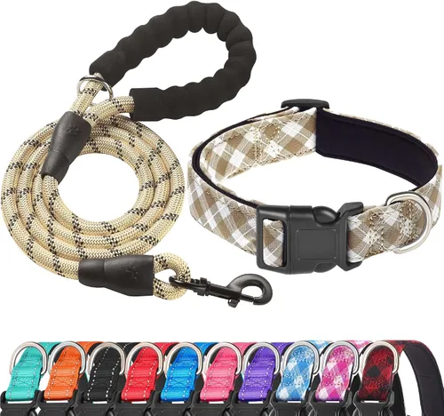 Vista 9 de Ladoogo collar reflectante para perro con acolchado de neopreno suave, collares de nylon transpirables y ajustables para perros pequeños, medianos