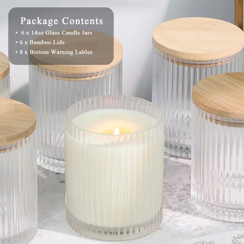 Vista 4 de Tarros de vela de vidrio transparente de 14 onzas para hacer velas, paquete de 6 frascos de vela vacíos a granel con tapas y accesorios de bambú