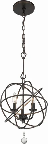 Vista 4 de Crystorama Solaris - Mini candelabro de bronce inglés de 3 luces, lámpara de techo - Candelabros para pasillo, sala de estar, vestíbulo, granja