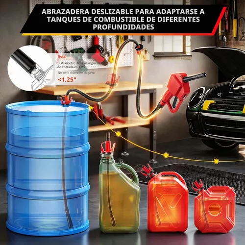 Vista 3 de Bomba de transferencia de combustible portátil con parada automática y boquilla manual, elevación de bombeo de 80 pulgadas, se adapta a diferentes