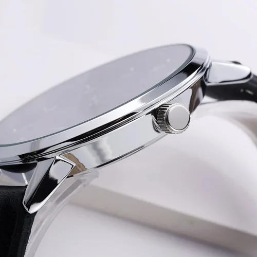 Vista 3 de Reloj clásico moderno para hombre con esfera grande con números arábigos y correa negra