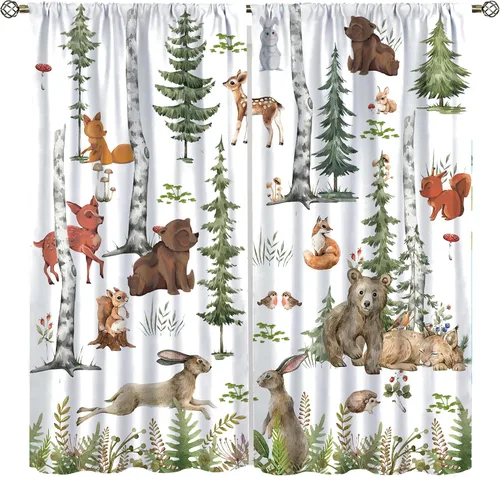 Vista 9 de Cortinas de animales del bosque, tratamientos de ventana para dormitorio del hogar, decoración de ventana de caricaturas, oso de acuarela, ardilla