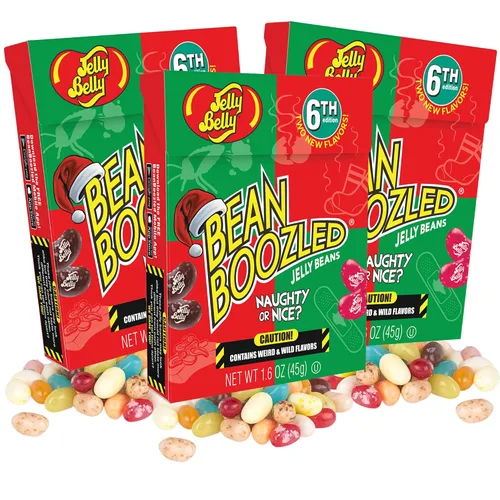 Vista 8 de Needzo Jelly Bean BeanBoozled Game 7ª Edición, Caja Pequeña con Tapa Abatible con Gominolas Surtidas, Dulces Masticables de Sabor Extraño, Paquete