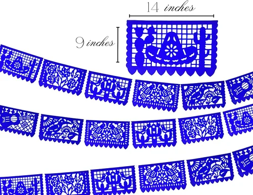 Vista 2 de Cartel de papel picado azul mediano, suministros de fiesta, banderas mexicanas azul rey, guirnaldas de papel perfectas para cumpleaños, despedida