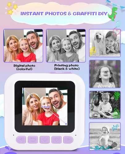 Vista 4 de Cámara de impresión instantánea, regalos de cumpleaños para niños y niñas, cámara de video digital HD 1080P para niños, juguetes para niñas de 4 a