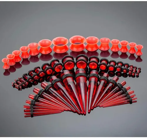 Vista 2 de CABBE KALLO Juego de 50 dilatadores de oreja de silicona, dilatadores y tapones acrílicos 14G-00G, juego de expansores de ojal para mujeres