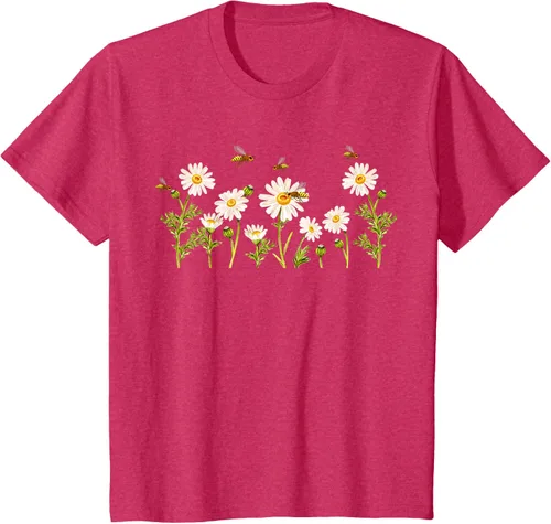 Vista 50 de Marguerites Daisy - Camiseta de verano con margaritas de jardín de flores, Negro, S