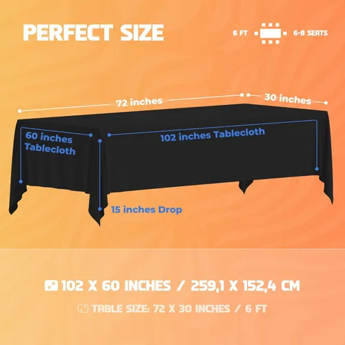 Vista 2 de White Classic WEALUXE Black Table Cloth for 6 Foot Rectangle Tables, 60x102 inches, Water, Stain and Wrinkle Resistant, 200 GSM Washable Poly Fabric