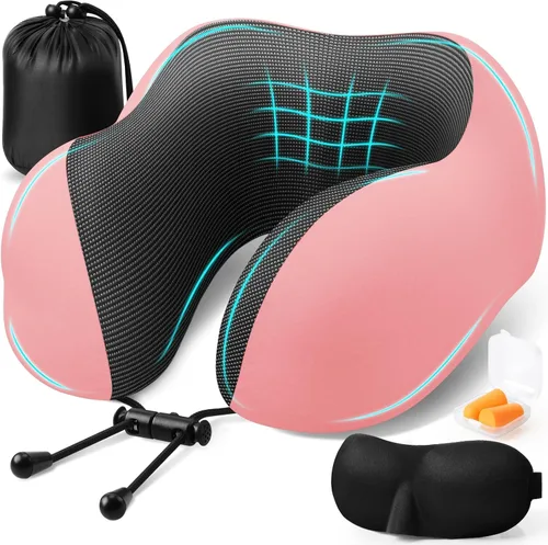 Vista 16 de ExploreBliss Almohada de viaje, almohadas de viaje para dormir en avión, almohada cervical de avión, juego de almohada de espuma viscoelástica