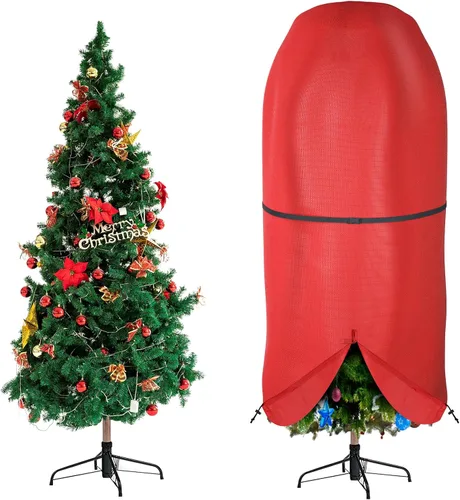 Vista 3 de Funda para árbol de Navidad con correas ajustables, bolsa de almacenamiento vertical duradera para árbol de Navidad con cremallera y cordón