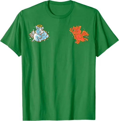 Vista 60 de Camiseta de gato ángel y diablo sentado en tu hombro Nerd Kitten, Negro