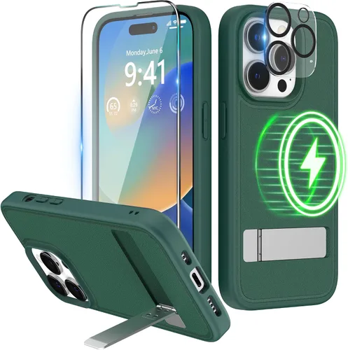 Vista 10 de Funda magnética para iPhone 14 Pro de 6.1 pulgadas (2022), soporte delgado con protector de pantalla compatible con Magsafe a prueba de golpes, Negro
