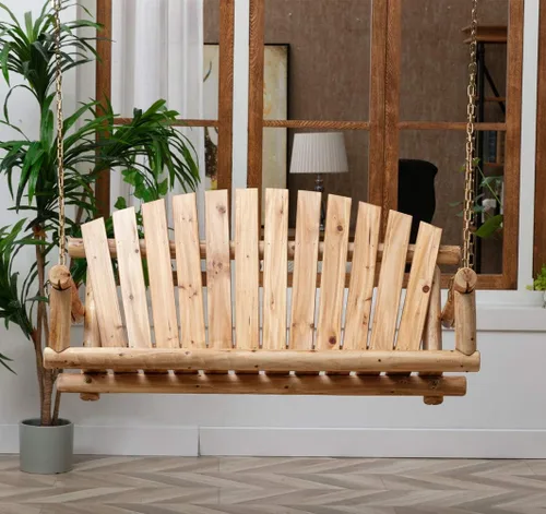 Vista 2 de Anraja Juego de columpios para exteriores, columpios de madera para adultos, asiento de porche colgante para patio trasero, patio, parque infantil