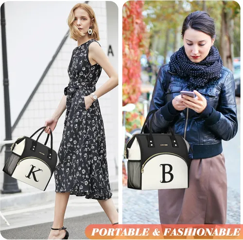 Vista 8 de Bolsa de almuerzo personalizada para mujer, elegante, reutilizable, aislada, con iniciales, para amiga, grande, de apertura ancha, resistente al