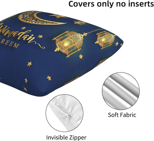 Vista 6 de Juego de 2 fundas de almohada Ramadan Kareem de 18 x 18 pulgadas, regalos para almohadas de sofá, decoración