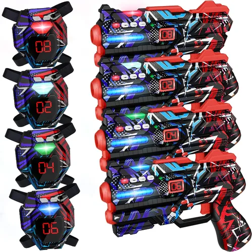 Vista 8 de Juego de 4 Pistolas de Laser Tag con Chalecos de Pantalla de Puntuación LED Digital, Regalos para Adolescentes y Adultos Niños y Niñas, Adultos