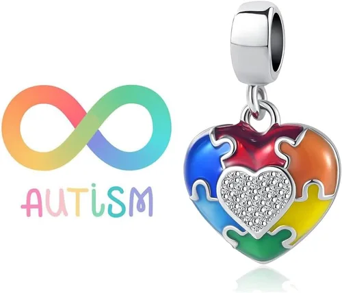 Vista 9 de NanMuc Collar con dije de conciencia sobre el autismo, pieza de rompecabezas, esmalte ASD, dije con texto en inglés "You Fit Me Perfectamente