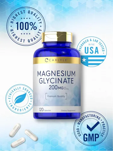 Vista 6 de Carlyle Glicinato de magnesio 200 mg 120 cápsulas Suplemento sin OMG y sin gluten