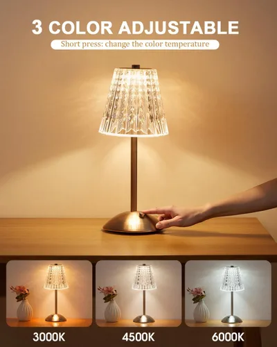 Vista 3 de Nusogon Lámpara de Mesa Táctil Inalámbrica, Lámpara de Escritorio Pequeña LED Recargable, 3 Colores Regulables Operada con Batería, Lámpara
