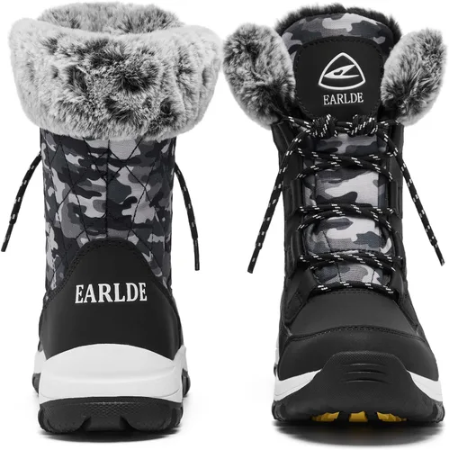 Vista 4 de EARLDE Womens Snow Boot With Waterproof Lace Up Mid-Calf Outdoor Winter Deep Tread Rubber Sole