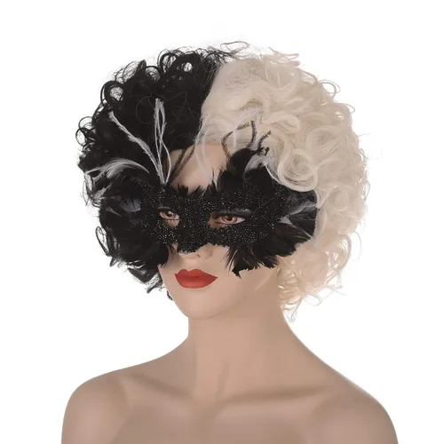 Vista 3 de Cruella deVil - Peluca de cosplay con máscara