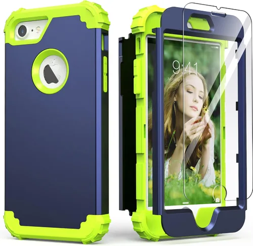 Vista 25 de IDweel Funda para iPhone 8 con Protector de Pantalla de Vidrio Templado, para iPhone 7, 3 en 1, Resistente a Golpes, Delgada, Híbrida, de Servicio