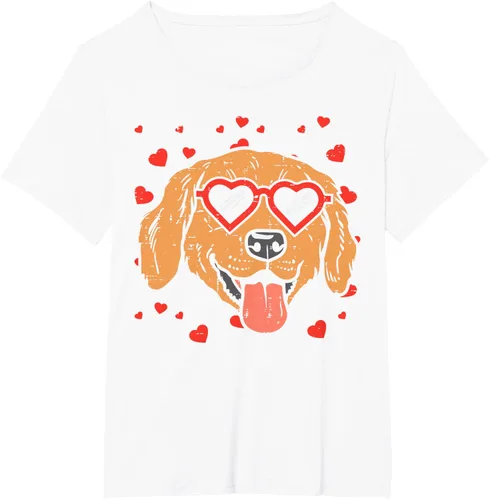 Vista 117 de Golden Retriever cara corazón gafas día de San Valentín perro regalo camiseta Negro