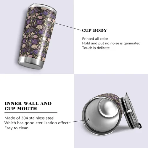 Vista 2 de Garden Daisy Purple Stainless Steel travel cups with Lid and Straw travel mug spill proof for hot and cold drinks simply straw tumbler 20 oz termos