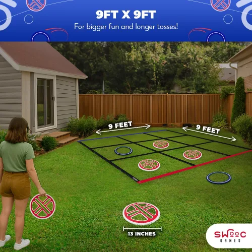 Vista 3 de Swooc Games® - Fling Tac Toe™ (9 pies x 9 pies) Juego gigante de Tic Tac Toe al aire libre Juegos gigantes resistentes a la intemperie