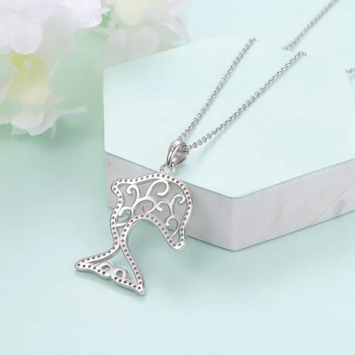 Vista 5 de Ladytree 925 Sterling Silver Stingray Necklace Manta Ray Turtle Dolphin Charm Tortoise Necklace Sea Animal Tree of Life Jewelry Sea Lover Gifts