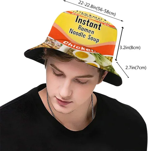 Vista 3 de Sombrero de pescador unisex de fideos ramen instantáneos, gorra de verano para viajes a la playa, Fideos Ramen Instantáneos