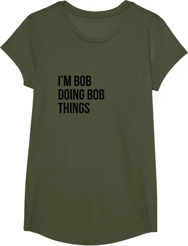 Vista 95 de Camiseta con texto en inglés "I'm Bob Doing Bob Things" Asfalto