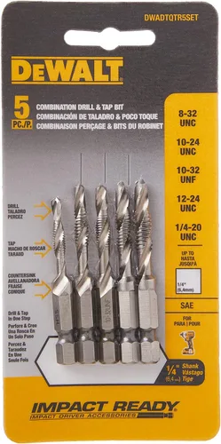 Vista 4 de Set de grifos taladros DeWalt dwadtqtr5set impacto listo 5 piezas, capacidad de 1/4 pulgadas