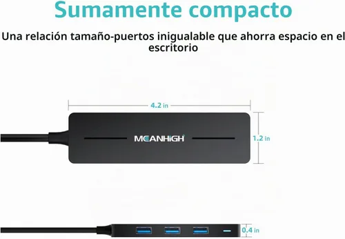 Vista 5 de Concentrador USB, 3.0 de 4 puertos ultradelgados de datos USB con cable extendido de 4 pies compatible con MacBook, Mac Pro, Mac mini, iMac, Surface