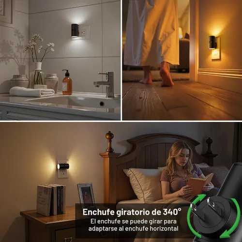 Vista 5 de L LOHAS LED Luz nocturna con sensor de movimiento, mini luces nocturnas activadas por movimiento, enchufar a la pared, luz giratoria con sensor