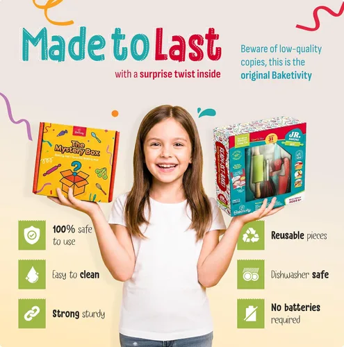 Vista 6 de Baketivity Caja misteriosa – Utensilios de cocina reales para niños – Accesorios de cocina seguros, duraderos y divertidos – Regalo para jóvenes