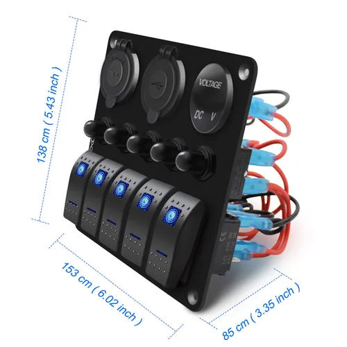 Vista 7 de FXC Panel de interruptor basculante azul marino impermeable de 5 segmentos con enchufe USB QC3.0 y ranura tipo C + encendedor de cigarrillos +
