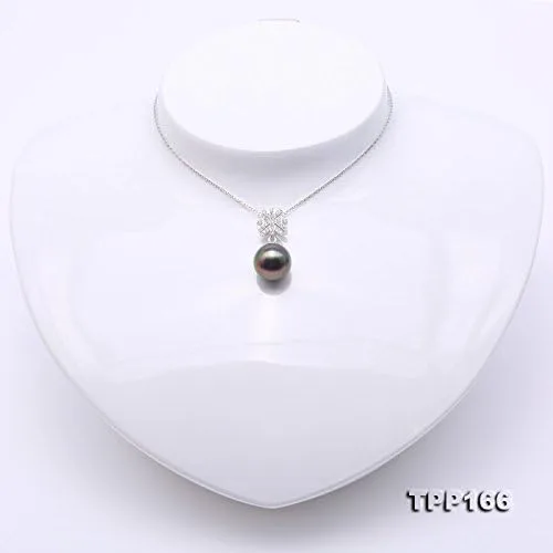 Vista 2 de jyx plata de ley 12mm. Negro Perlas Cultivadas De Tahití collar con colgante snowflake