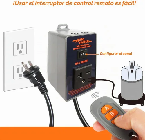 Vista 5 de O'SKOOL Interruptor de toma de corriente inalámbrico con control remoto, transmisor de 433M enchufe de 220V (batería incluida), PTA022