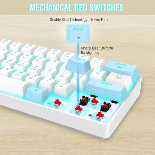 Vista 3 de EDJO Teclado mecánico Bluetooth 60 teclado mecánico inalámbrico y con cable para juegos con interruptores rojos y retroiluminación teclado