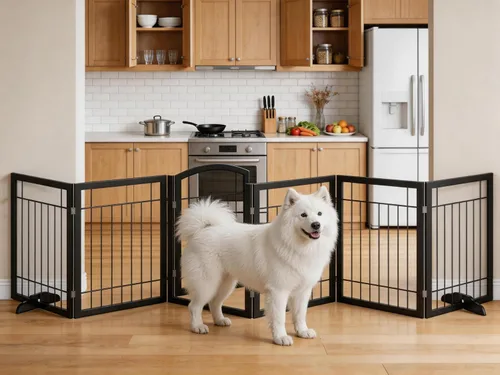 Vista 7 de Vantas 96 x 30 in Foldable Metal Dog Gate with Door Walk Through, Black Freestanding Stability, Extra Wide, Walk-Through Easy, Easy Storage, Easy
