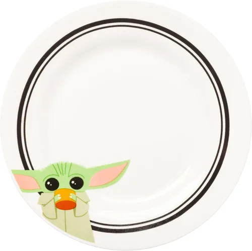 Vista 7 de Silver Buffalo Star Wars The Mandalorian and The Child Baby Yoda Grogu - Juego de 4 platos de cerámica con borde de 8 pulgadas El mandaloriano